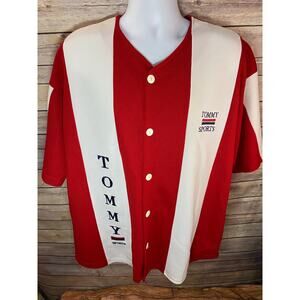Vintage Tommy Jersey Shirt Button Up Red White Men's 1990s IIXI Size XL USA made